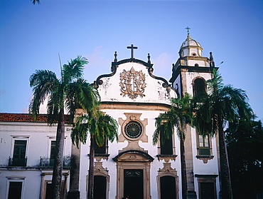 Brazil, Recife, The Historic City Of Olinda, Igreja (Church) Da Misericordia Built In 1540, The Classical Facade At Dusk