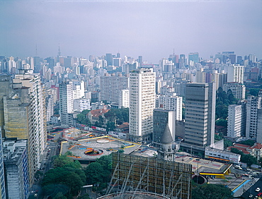 Brazil, Sudeste, Sao Paulo, Overview On The City Center From Top Of Hotel Hilton Av, Ipiranga