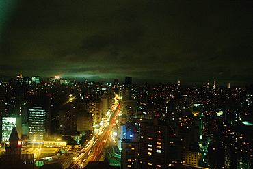 Brazil, Sudeste, Sao Paulo, Overview At Night On The City Center From Top Of Hotel Hilton, Av Ipiranga