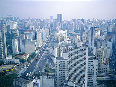 Brazil, Sudeste, Sao Paulo, Overview On The City Center From Top Of Hotel Hilton, Av Ipiranga