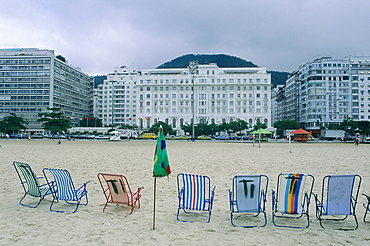 Brazil, Riodejaneiro, Copacabana Beach, Bad Weather On The Copacabana Hotel The Beach Is Empty