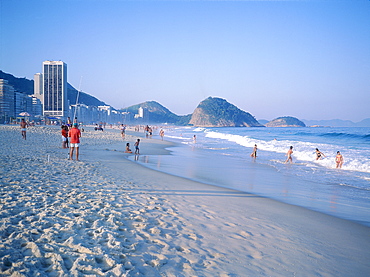 Brazil, Riodejaneiro, Copacabana Beach At Dusk