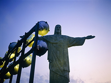 Brazil, Riodejaneiro, At Dusk The Corcovado Christ By French Sculptor Paul Landowsky Built In 1931