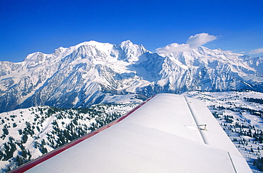 France, Alps, Hautesavoie, Megeve In Winter, Flying In A Small Plane, Montblanc At Rear