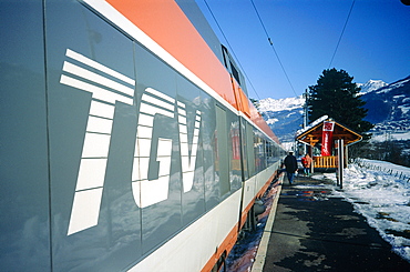 France, Alps, Savoie, La Plagne In Winter, The Tgv At Bourgsaintmaurice