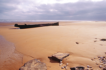 France, Normandy, Manche (50), Pointe Du Hoc (World War Ii Us Landing ), Beach With Barges Remnants