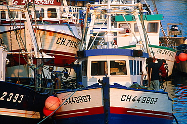 France, Normandy, Manche (50), Granville, Trawlers Moored In The Harbour