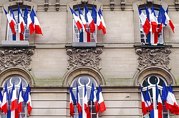 France, Normandy, Manche (50), Coutances, The City Hall Decorated With Flags On The National Day (14th Of July)