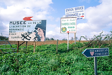 France, Normandy, Calvados (14), Differents Signs (Roads And Ad) By A Crossroads