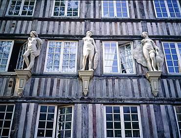 France, Normandy, Seinemaritime (76), City Of Rouen, Multistorey Halftimbered Medieval House Ornamented With Stone Statues