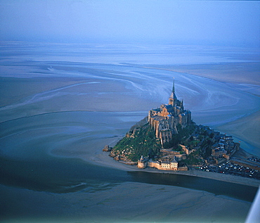 France, Normandy, Manche (50), Mont Saintmichel, Aerial Photography Of The Mont At Low Tide