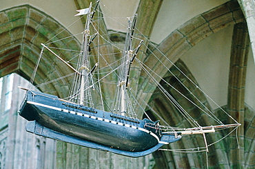 France, Normandy, Manche (50), Mont Saintmichel, The Church, Model Scale Of A Boat 200 Years Old Offering 