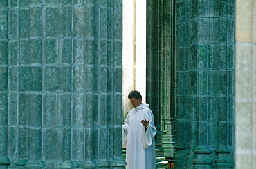 France, Normandy, Manche (50), Mont Saintmichel, The Abbey, Benedictan Monk Serving The Mass In The Cathedral