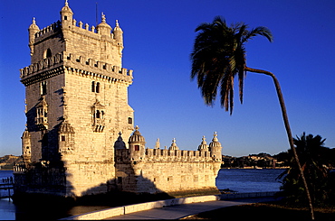 Portugal, Lisbon (Near), Belem, The Stone Tower Built On Tagus River From 1515 To 1525, Palme At Fore