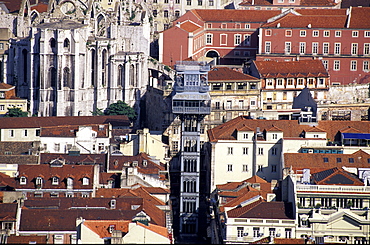 Portugal, Lisbon, Overview On The City From St Georges Castle (Castello Sao Jorge), The Gustave Eiffel Lift And Carmo Church