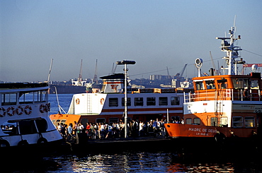 Portugal, Lisbon, The Ferries Landing On Early Morning