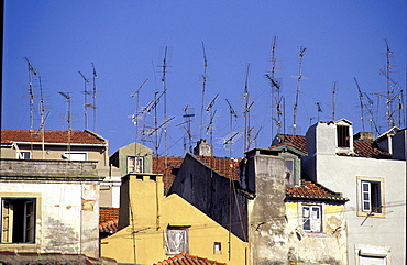 Portugal, Lisbon, Barrio Alto Quarter, Tv Antennas And Roofs