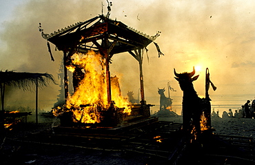 Indonesia, Bali Island, Princely Cremation On Kuta Beach At Dusk