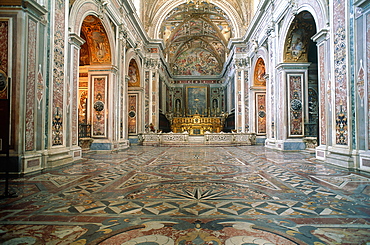 Italy, Naples, San Martino Charter House, The Church Nave And Marble Floor