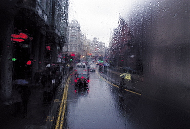 UK, London, Rainy Day, View From A Bus Deck Window