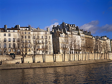 River Seine bank in winter on Saint-Louis Island, Paris, France, Europe