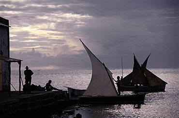 Mauritius, West Coast, Fishermen Boats Returning At Dusk