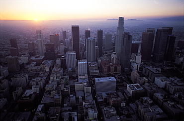 Los Angeles, California, Usa Downtown At Dusk, Aerial