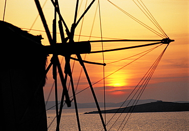 Mykonos, Wind Mills At Dusk, Greece