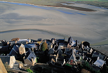 Mt St Michel Houses, Overview, Normandy, France