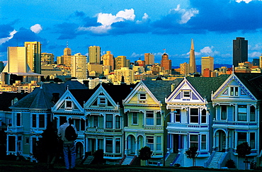 Alamo Square Victorian Houses, Misty Day, San Francisco, Usa