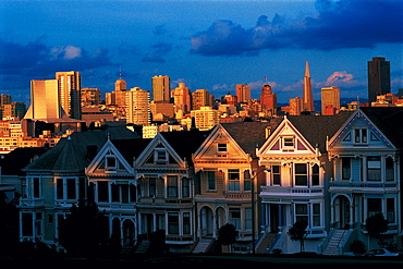 Alamo Square, Victorian Houses & City View, San Francisco, California, Usa