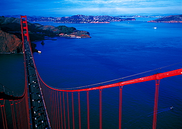 Overhead View On Sf Bay & Golden Gate Bridge, San Francisco, California, Usa