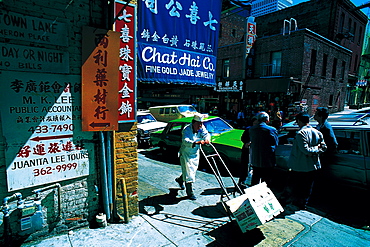 Chinatown, Busy Street & Delivery Man, San Francisco, California, Usa