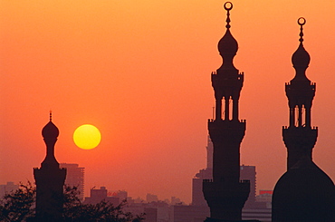 Mosque minarets at sunset, Cairo, Egypt, North Africa