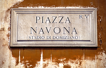 Italy, Rome, Piazza Navona, Street Plate Close Up