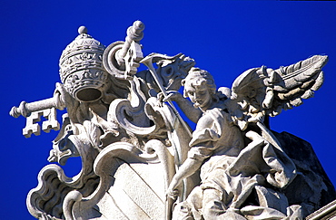 Italy, Rome, Trevi Fountain, Close Up Of A Top Sculpture Just Cleaned Up