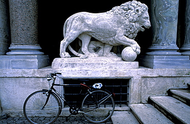 Italy, Rome, Villa Medicis (French Property), Interior Square, Statue And Bike