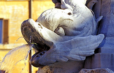 Italy, Rome, Pantheon Fountain, Close Up Of A Dolphin