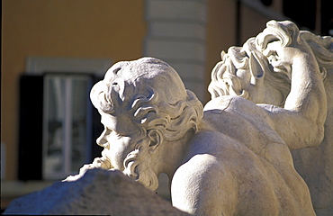 Italy, Rome, Trevi Fountain, Close Up Of A Sculpture Just Cleaned Up