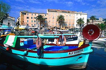 France, Corsica, Ajaccio, The Old Harbour And Marina, Traditional Fishing Boats