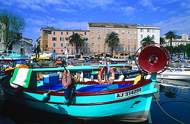 France, Corsica, Ajaccio, The Harbour And Marina, Traditional Fishing Boat At Fore