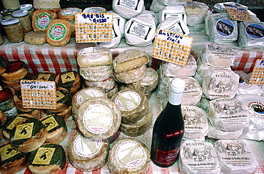 France, Corsica, North, Bastia, Market, Traditional Corsican Cheese Stand