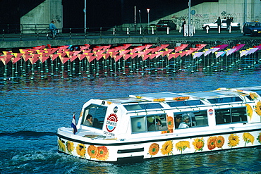 Netherlands, Amsterdam, Tour Boat On A Canal