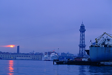 Spain, Catalonia, Barcelona, Sunset In The Harbour