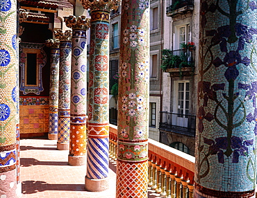 Spain, Catalonia, Barcelona, Palau De La Musica (Palace Of The Music) The Columns Of The Exterior Loggia