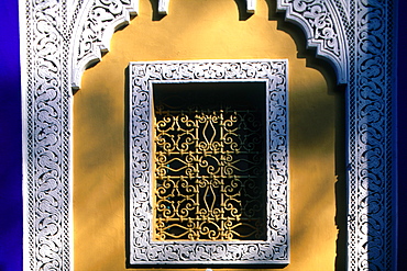 Morocco, Marrakech, Medina, The Painter Majorelle House, Window In A Decorated Plaster Wall