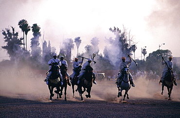 Morocco, Marrakech, Fantasia (Traditional Show Of Riders Firing Their Guns)