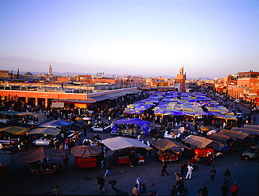 Morocco, Marrakech, Jemaa El-Fna Square At Dusk, Elevated View From The Cafe De France Terrace