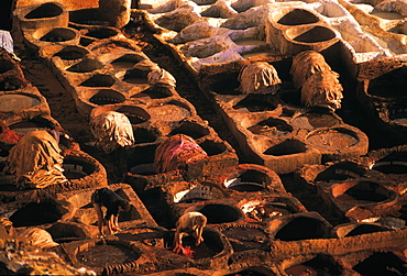 Morocco, Fes, The Souks (Markets In Medina, The Old City), The Tanners SoUK, Men At Work In Pits