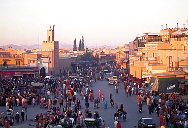 Morocco, Marrakech, Djemaa El Fna Square At Dusk, Elevated View From Cafe De France